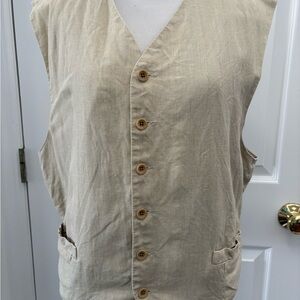 Banana Republic Men's 100% Linen Beige Button-Up Vest